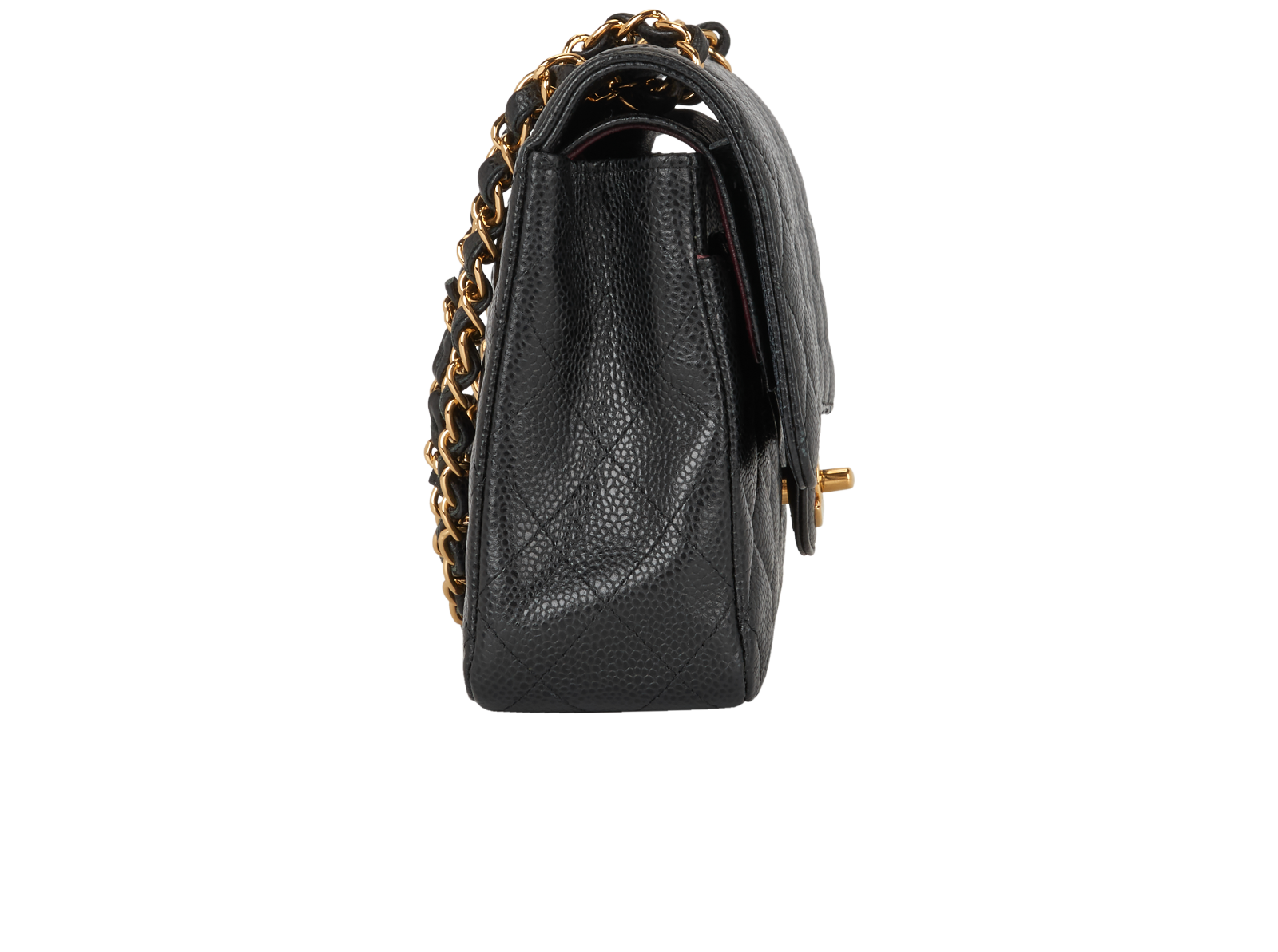 Medium Double Classic Flap, &pound;5,100, Handbags, Black, Caviar Leather, Side view